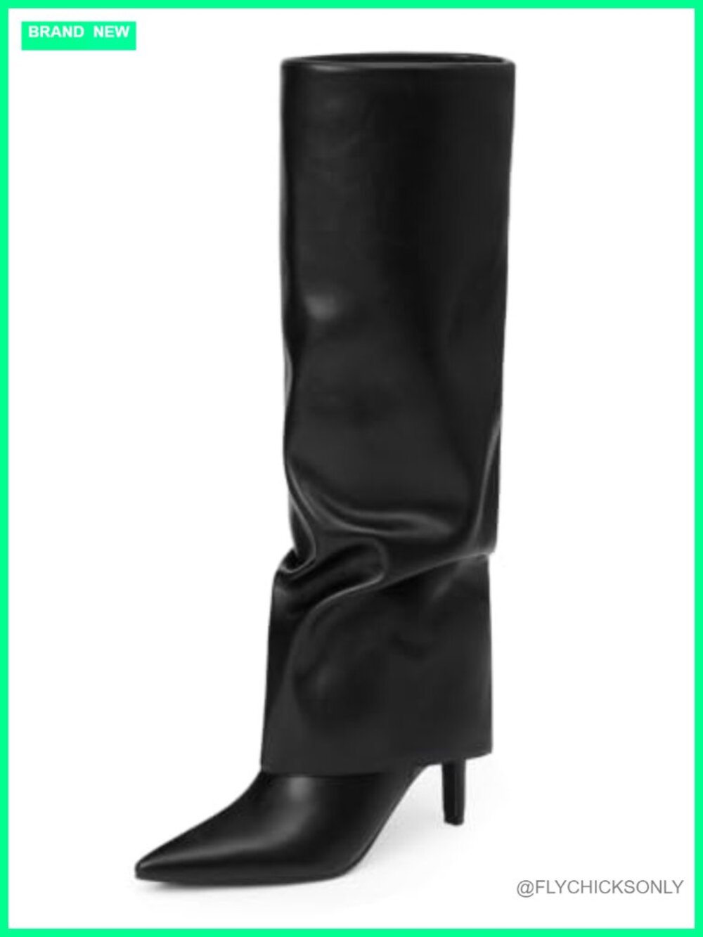 Slouchy Knee High Boots Pointed Toe Kitten Heel Faux Leather
